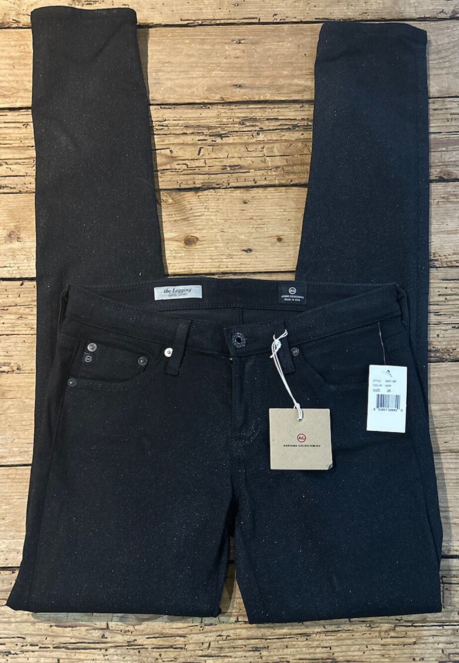 Adriano Goldschmied Size 26 The Legging Super Skinny Black Shimmer Jeans NWT